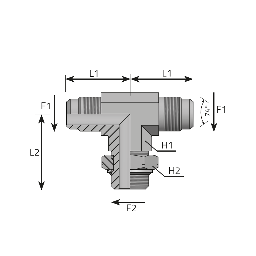 ADJUSTABLE BRANCH TEE MALE JIC - METRIC MALE / O-RING AND RETAINING SEAL -  Vitillo