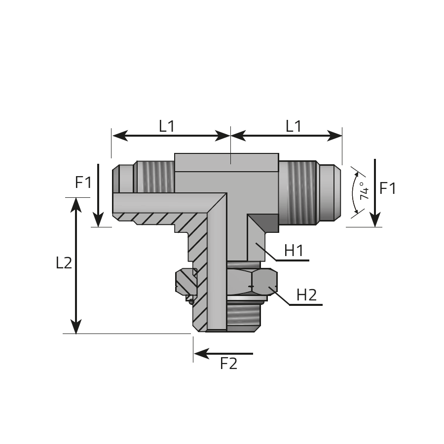 “T” ORIENTABILE AL PIEDE - MASCHIO JIC - M. METRICO CON O-RING