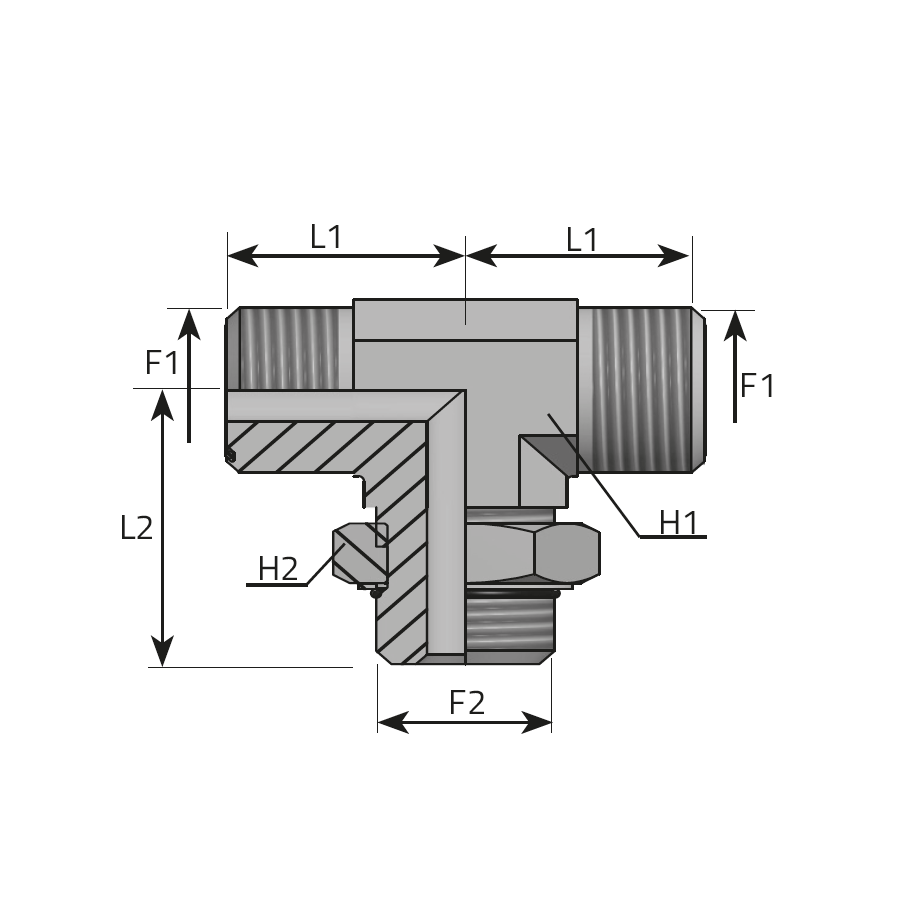 ADJUSTABLE BRANCH TEE MALE ORFS - MALE UNF WITH O-RING