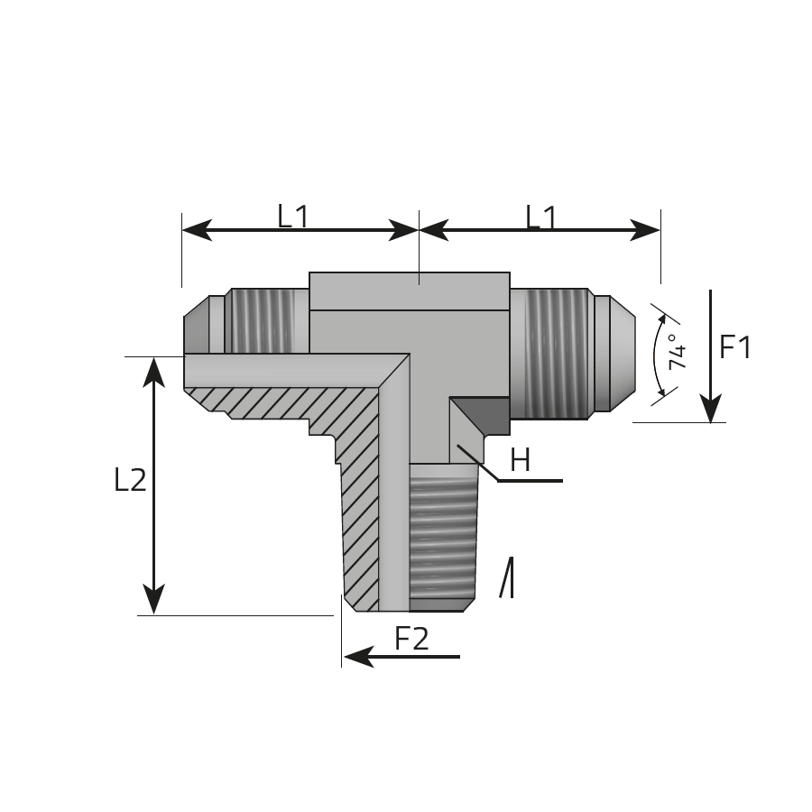 BRANCH TEE MALE JIC - MALE NPT