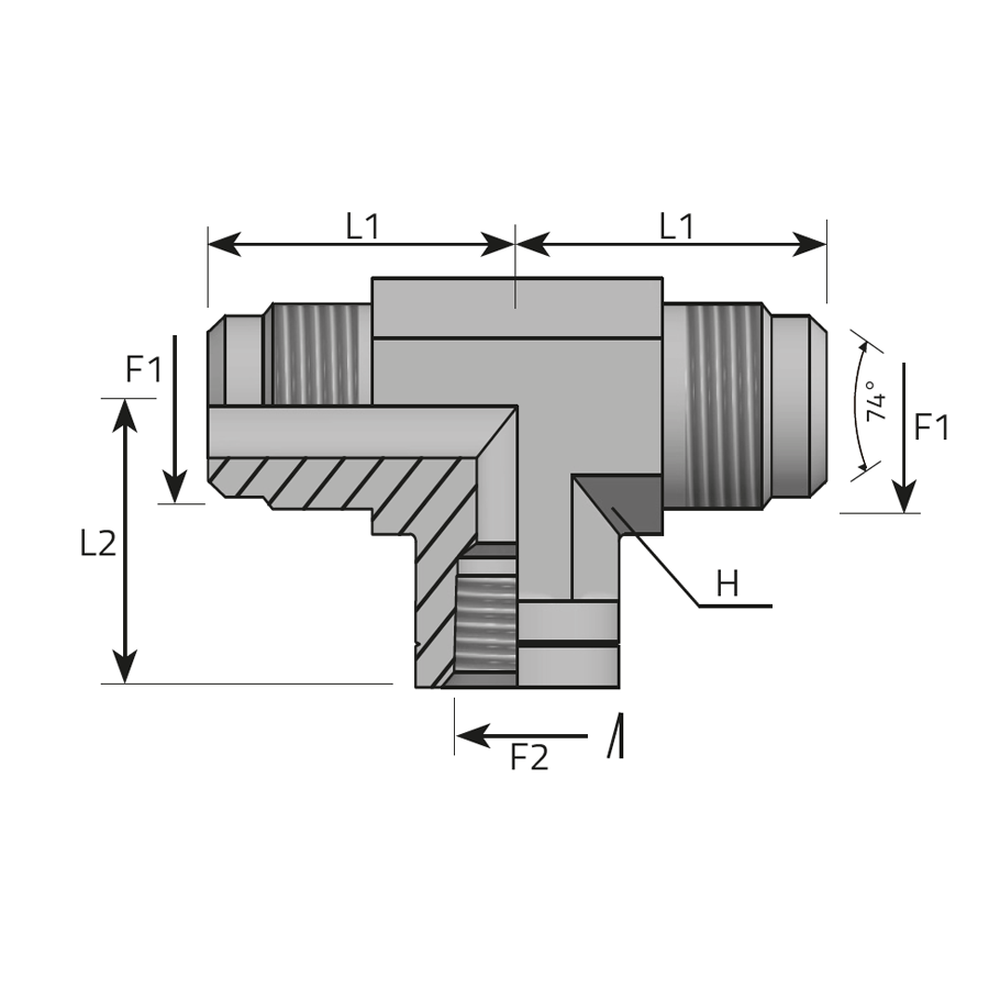 BRANCH TEE MALE JIC - UNMOVABLE FEMALE NPT