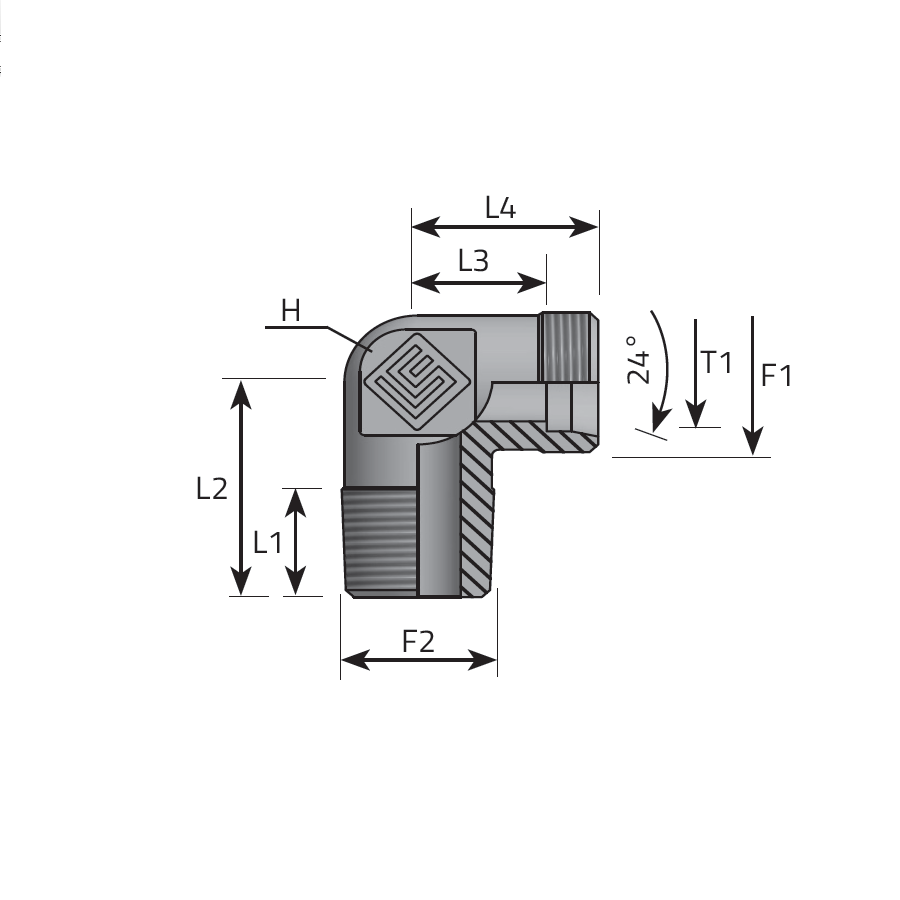 GOMITO 90° MASCHIO DIN - MASCHIO METRICO CONICO