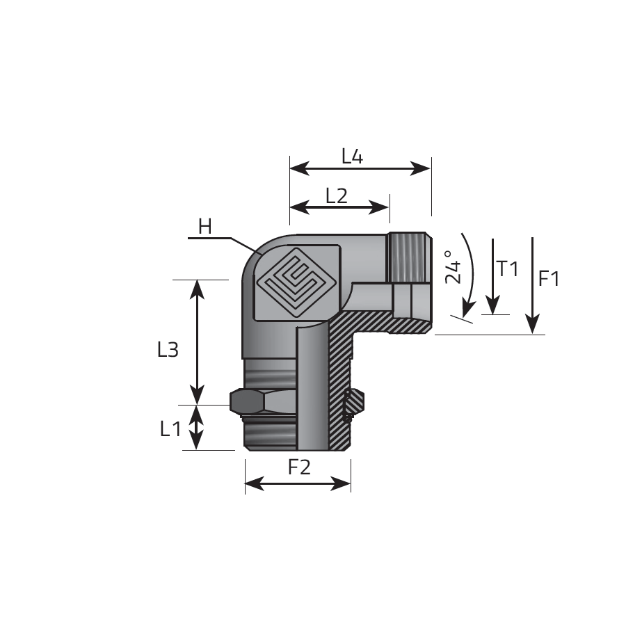 GOMITO 90° MASCHIO DIN - MASCHIO UNF ORIENTABILE -  Vitillo