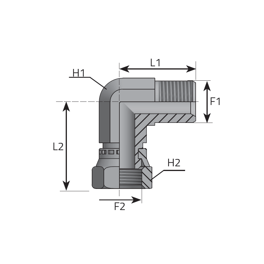 ELBOW ADAPTER METRIC MALE - METRIC SWIVEL FEMALE -  Vitillo