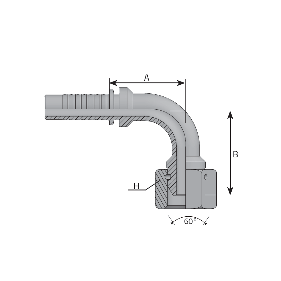 FEMMINA 90° BSPP SV60° DADO SPINATO CON O-RING -  Vitillo