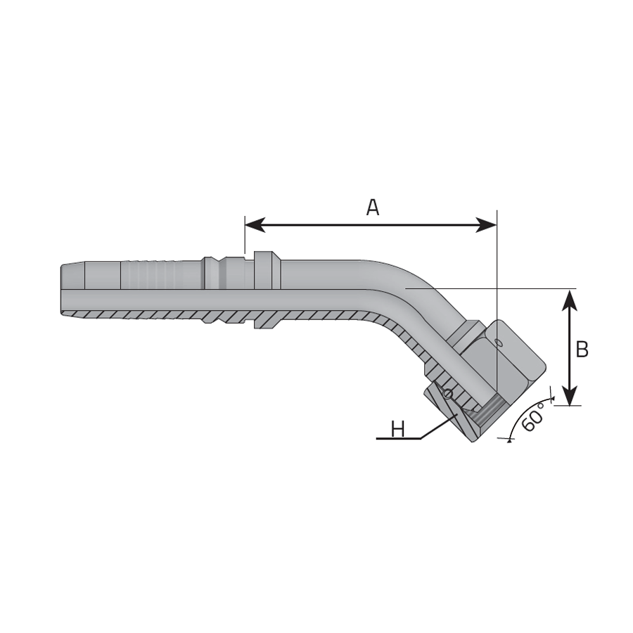 FEMMINA 45° BSPP SV60°DADO SPINATO CON O-RING